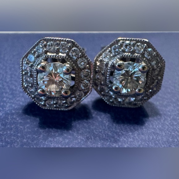 Jewelry - 14k White Gold Genuine Diamond Center Halo Style Earrings